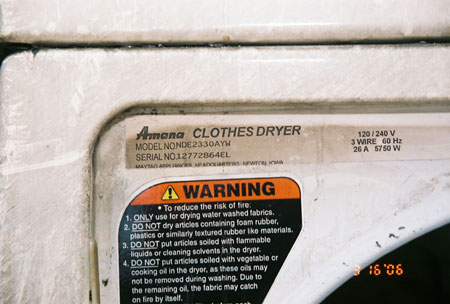 Amana Dryer Tag