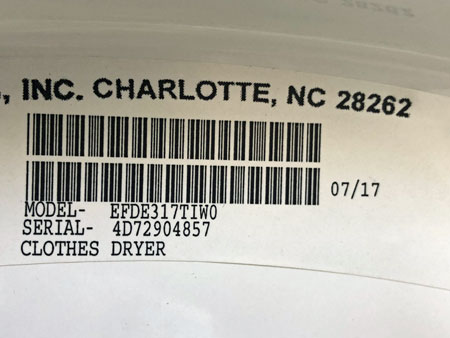 Maytag Dryer Tag